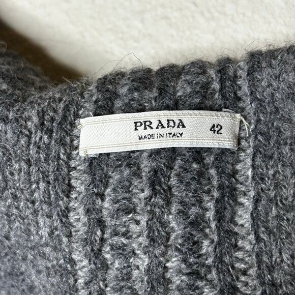 Prada Sweater Vest 50% Wool 50% Alpaca Gray Sz 42 US 6 Cable Knit Bolero Shrug - Picture 3 of 7